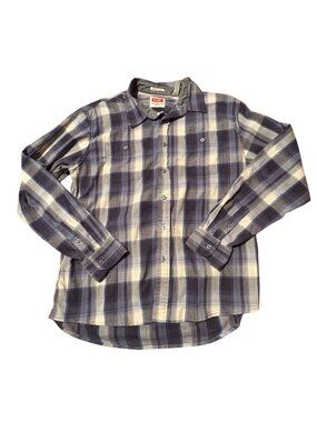 Wrangler Flex For Comfort Mens Button Front Plaid Shirt-Blue-XL-GUC